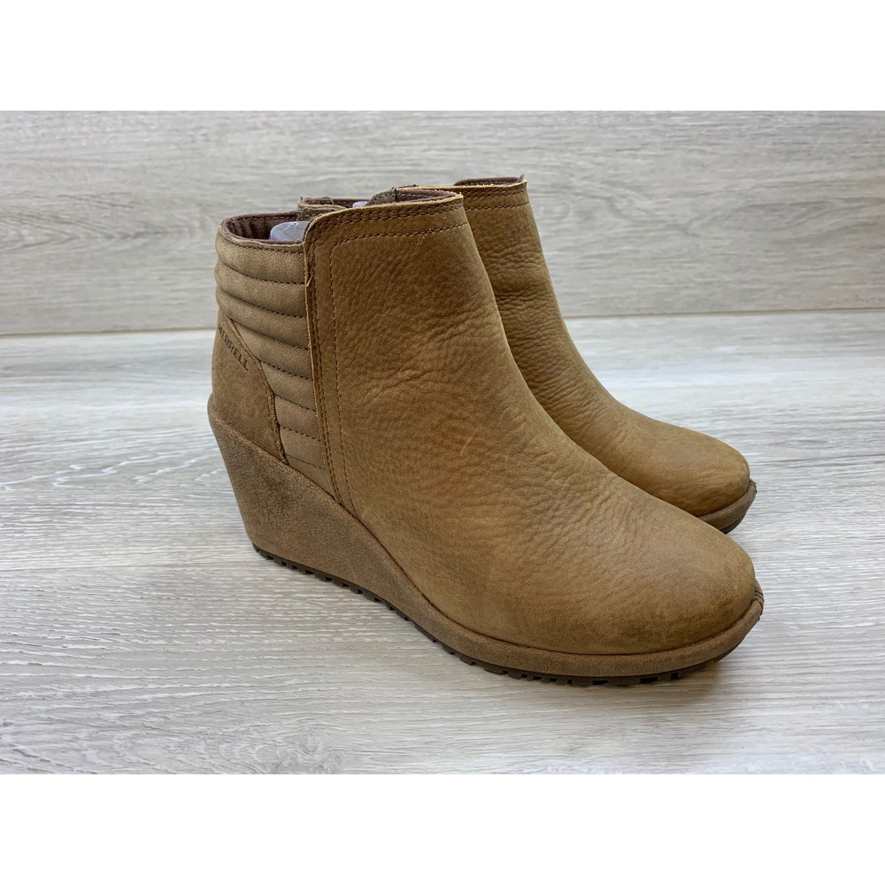Merrell Tremblant Wedge Ankle Boots Tan Leather Waterproof Women's 6 Shoes
